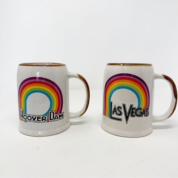 Vintage Retro 70s Rainbow Coffee Mugs MCM Cups Las Vegas Hoover Dam Nevada - Picture 2 of 6